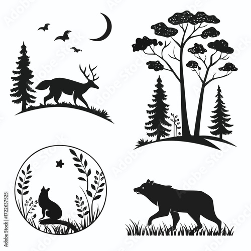 Trees Set - Vector Cartoon Illustration