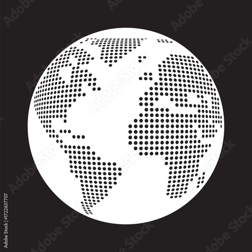 A digital world map made of circle dots, representing global connectivity and geography.