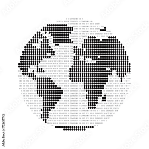 A digital world map made of circle dots, representing global connectivity and geography.