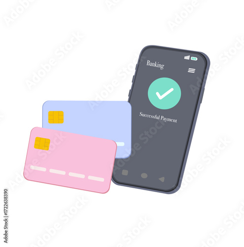 Vector illustration of smartphones, credit cards, and payment terminals showing modern digital transactions, online banking, mobile wallet, and secure contactless payments. Perfect for fintech