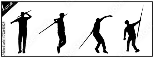 Silhouette of a man throwing a javelin. Athletic sports hobby. Vector illustration.