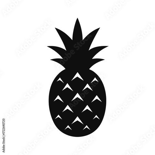 Simple black solid pineapple glyph icon silhouette for tropical fruit and food designs