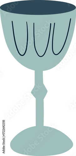 A blue goblet with dark blue decorative lines