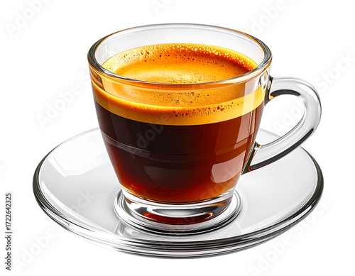 Close-Up of Clear Glass Espresso Cup with Thick Crema, Realistic PNG