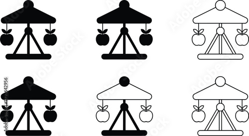 fruit picking, machine icon, apple grabber, silhouette, outline, vector, amusement ride, minimal, black and white, graphic, editable, design, harvest tool, orchard, farming, picker, claw, 