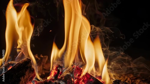 Close-up of a roaring fire