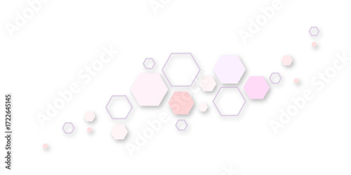 Abstract pastel hexagon pattern in pink, purple, and peach tones on white background. Modern geometric minimal design ideal for wallpaper, posters, covers, templates, and digital art projects.