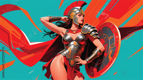 Warrior Woman Spartan Illustrator Artwork Banner Background Design Template 