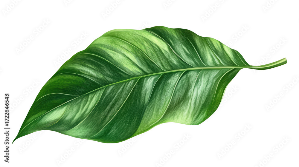 Fototapeta premium vibrant single leaf with dynamic hues and subtle veining, exuding the essence of vitality and growth against a clean background - Isolated on PNG Cut Out. Isolated On Transparent and White Background