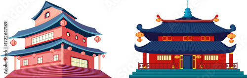Chinese pagoda icon and Temple elegant bundle set.