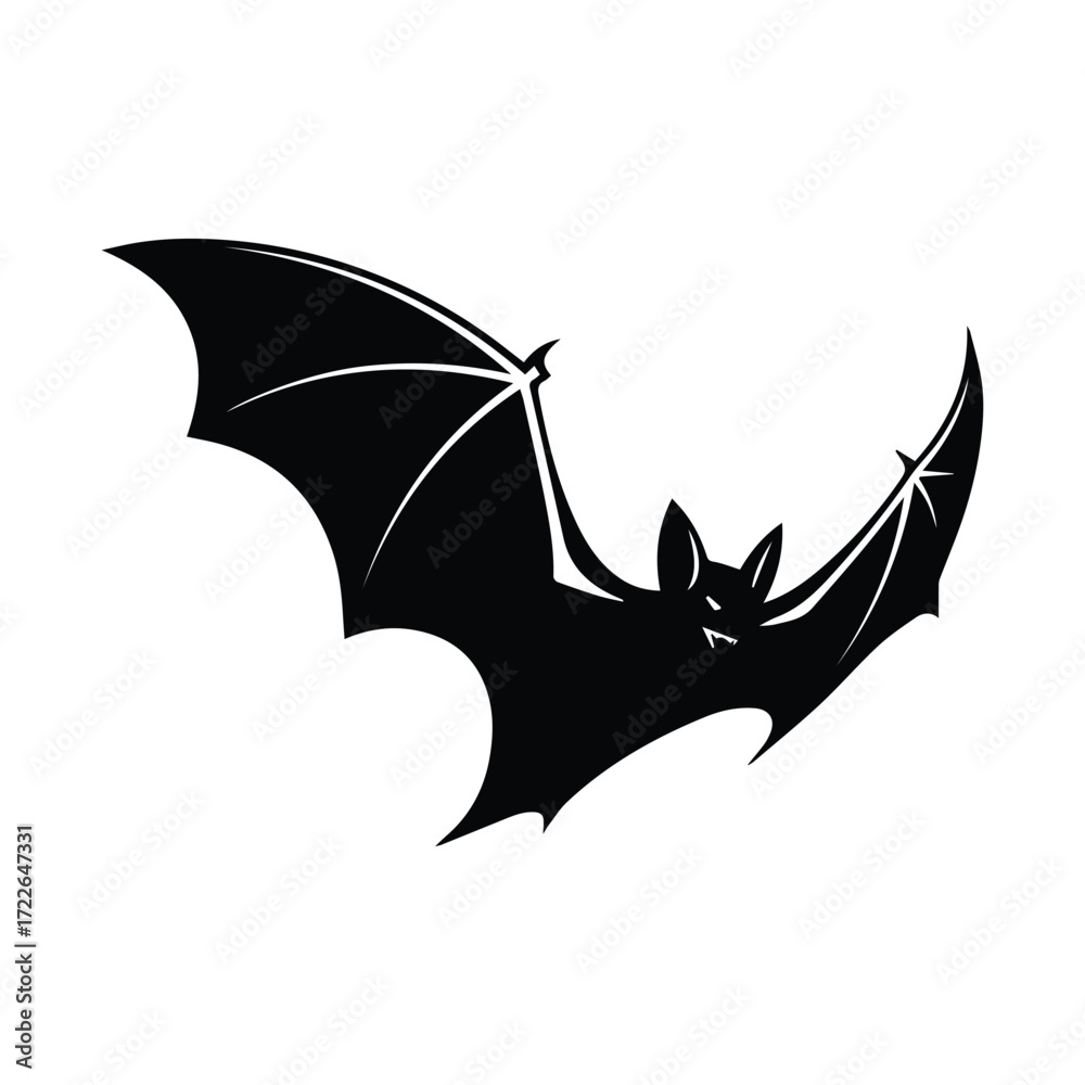 Fototapeta premium Dramatic Bat Silhouette Flying with Spread Wings on White Background in Vector Format