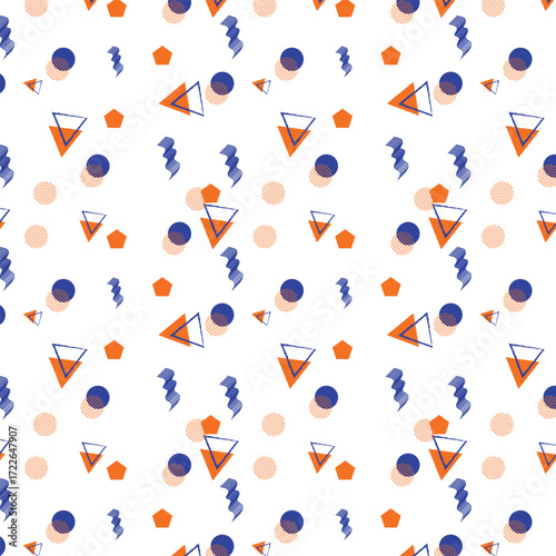 Abstract Geometric Seamless Pattern with Memphis Style Shapes