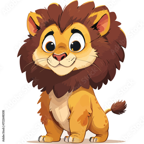 Adorable Cartoon Lion Cub with a Playful Expression.