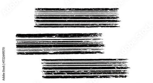 Set of three abstract grunge stripes. Distressed horizontal lines with a rough, textured appearance for a modern graphic design element.