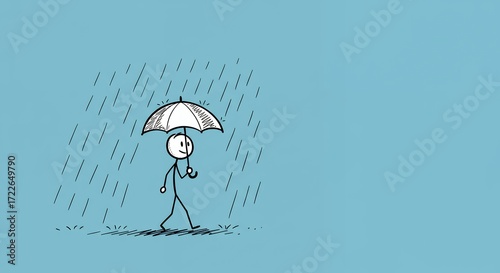 Person walking in rain with umbrella