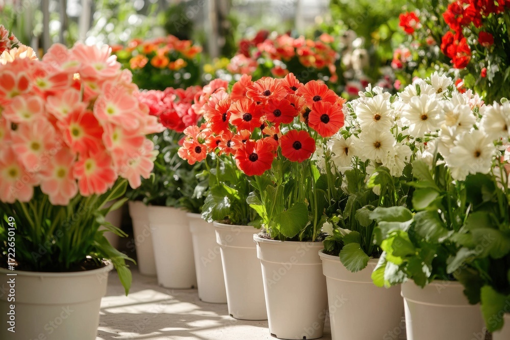 Obraz premium Beautiful Blooming Red and White Amaryllis Flower in Full Bloom row potted plants different types