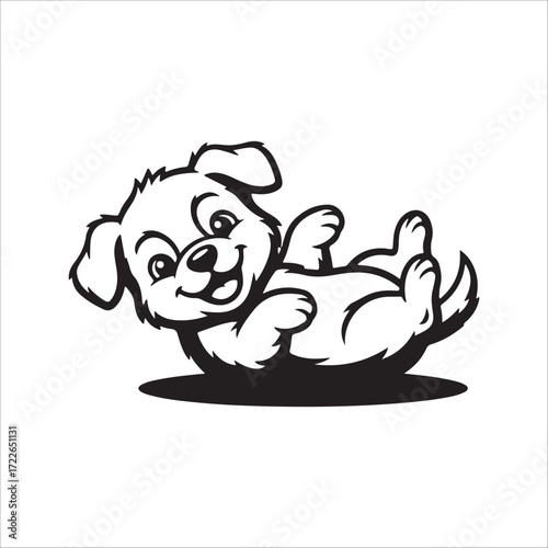 Obraz na plátně Silhouette of a playful puppy rolling over, cute vector