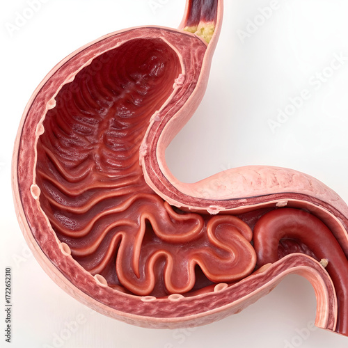 human stomach with cross section showing inner lining