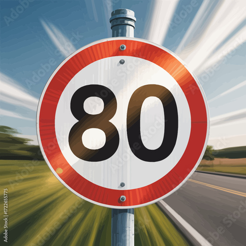traffic, sign, speed, limit, eighty, road, warning, safety, transportation, caution, drive, mph, red, circle, regulation, law, highway, street, urban, control, enforcement, roadway, slow, cautionary, 