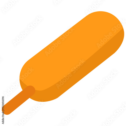 Orange corn dog on stick, fried snack illustration perfect for fair or street food themes.


