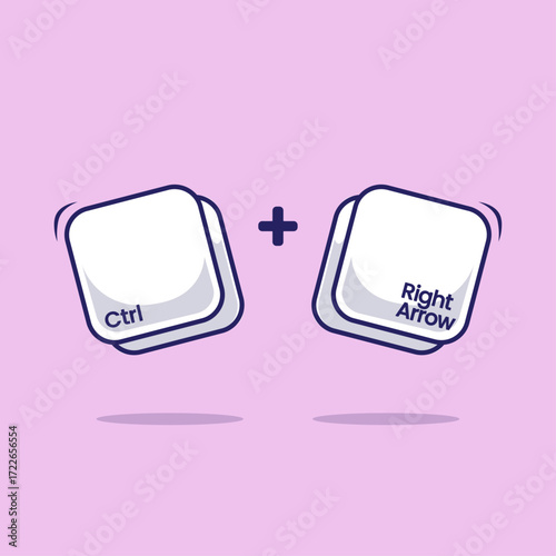 Illustration cartoon of Hotkeys or shortcut ctrl plus right arrow icon, sign, symbol suitable used for fast typing technology. Efficient