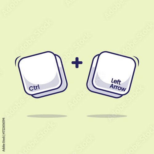 Kawaii Computer keyboard combination or shortcut Ctrl plus left arrow icon, sign, symbol for fast typing technology illustration. Work