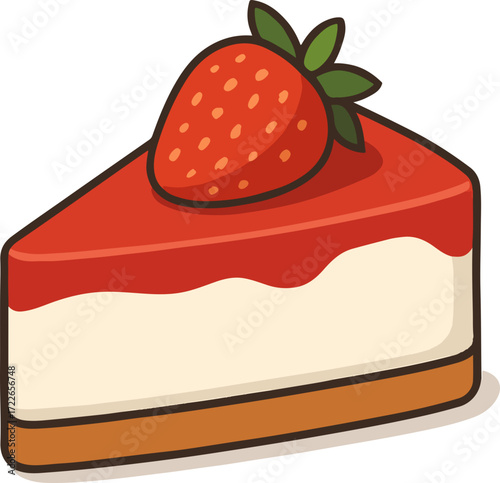 Bright Strawberry Cheesecake Slice Illustration With Fresh Strawberry On Top