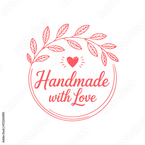 Handmade crafts logo design with heart and leaves for artisan products and small businesses vector image