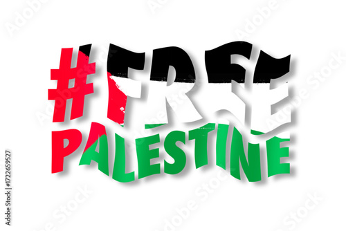 Graffiti style typography “Free Palestine” with bold colors, expressing resistance, freedom, and unity.