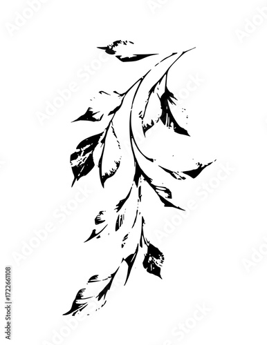Elegant black botanical branch with leaves creates a sophisticated natural accent for modern design projects and elegant branding needs.