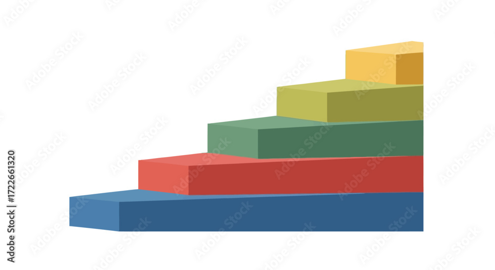 Fototapeta premium Colorful Gradient Staircase of Stacked Rectangular Blocks from Blue to Yellow on White Background
