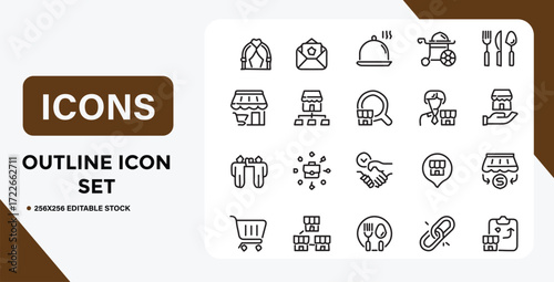 Collection of Business and E Commerce Outline Icons for Web and Graphic Design