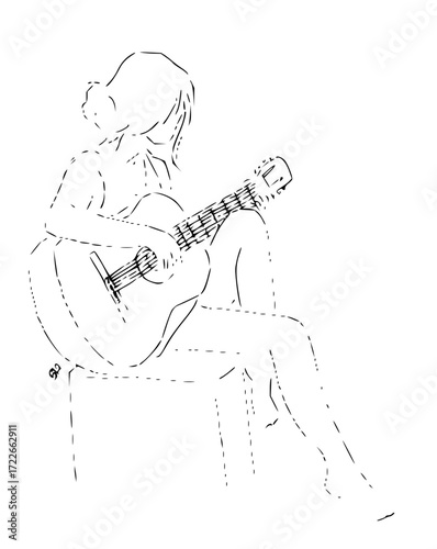 Captivating artist serenades with acoustic guitar, embodying musical passion and creative expression in a minimalist style.