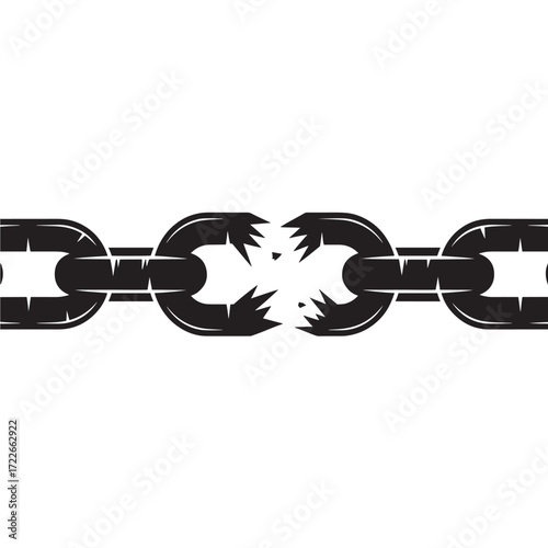 Broken chain link silhouette symbol of freedom and strength