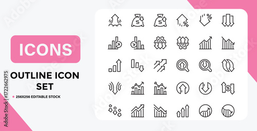 Collection of Outline Style Business and Financial Icon Set for Design