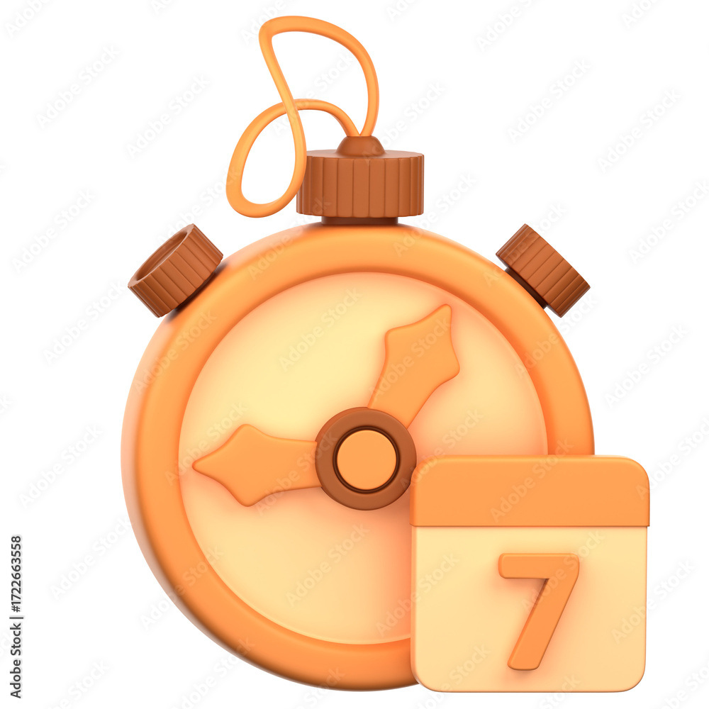 Fototapeta premium A stylized, 3d stopwatch and calendar icon, showcasing a warm, peachy orange color palette.
