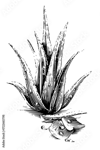 Vibrant aloe vera plant with dew drops, symbolizing natural healing and organic wellness for health and beauty products.