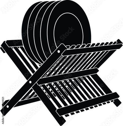 Stack of Plates on a Wooden Rack, Kitchenware, Organization