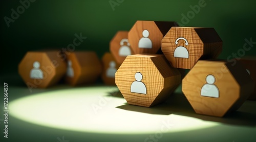 Holistic wellness concept. The eight dimensions of wellness using wooden blocks with icons; occupational, spiritual, financial, social, intellectual, environmental, emotional, and physical health.