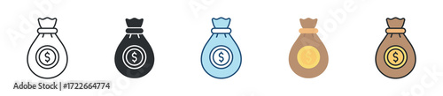 Money Bag Icon Set Multiple Style Collection
