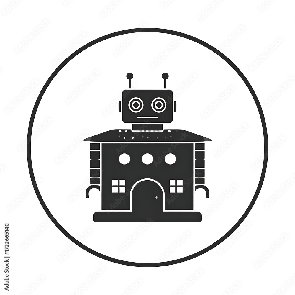 Obraz premium Simple robot in a house icon