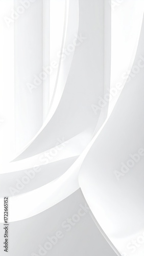 Abstract Soft, light curves and lines create a flowing, organic shape in subtle gradations of white and light gray, with a minimalist aesthetic