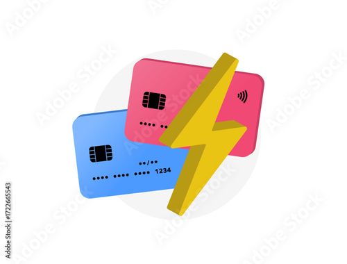P2P payment with bank card for instant digital banking, instant bank transfer, electronic money exchange. Fintech innovation and p2p fast financial transaction vector illustration