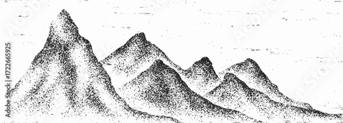 Grain stippled texture mountain range. Spray Painted mountain landscape on vintage style. use for print art, poster, cover, banner