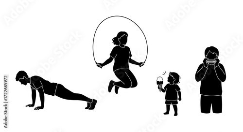 Vector Illustration Depicting Healthy Lifestyle Choices and Consequences of Unhealthy Habits, Ideal for Health Awareness Campaigns and Educational Materials.
