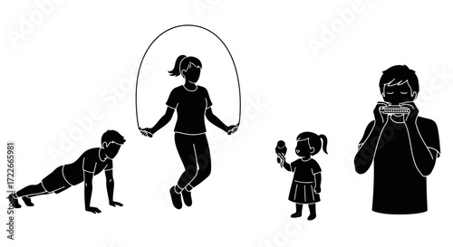 Contrasting Lifestyle Choices Depicting Exercise and Healthy Eating Versus Inactivity and Unhealthy Food Consumption for Health Awareness Campaigns.