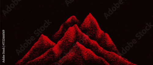 Grain stippled texture mountain range. Spray Painted mountain landscape on vintage style. use for print art, poster, cover, banner