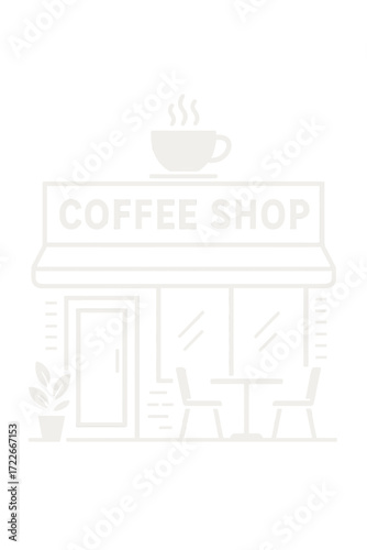 A minimalist line art illustration of a coffee shop with outdoor seating, perfect for branding or website design.