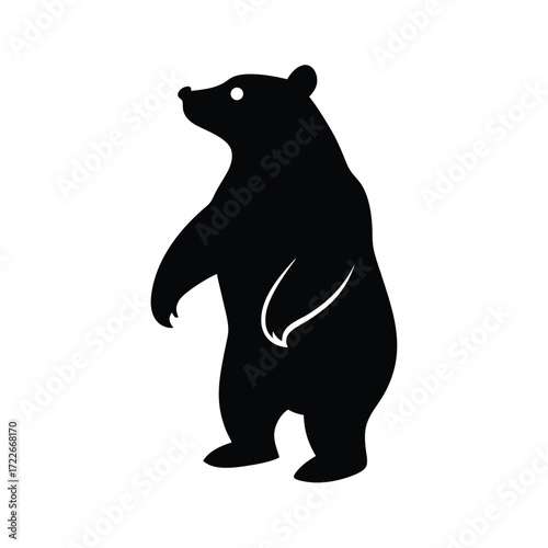 Majestic bear standing tall on hind legs depicted as a bold black silhouette against a clean background