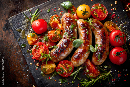 Grilled sausages with vegetables